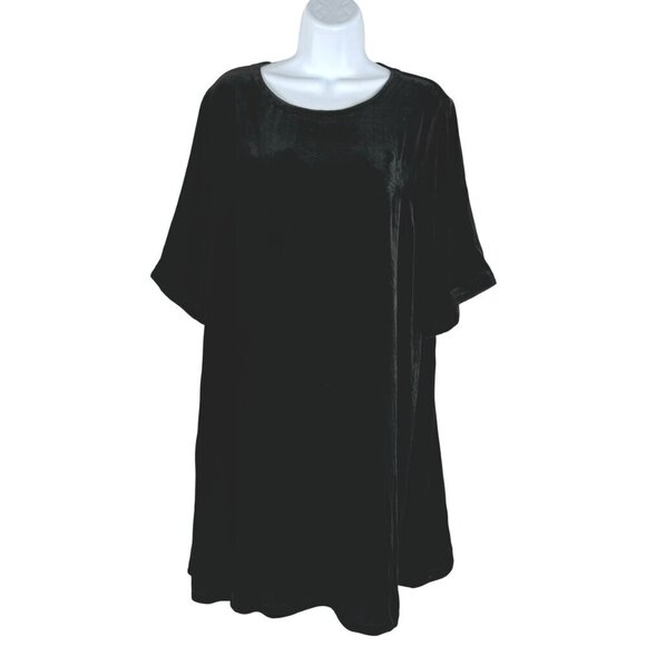 Eileen Fisher Velvet Tunic Dress Large Black Short Sleeve Roundneck NWT DR-1620 - Picture 3 of 12